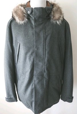 $8795 LORO PIANA Baby Cashmere ICER Storm System Fur Trim Jacket Coat 58 EU 3XL