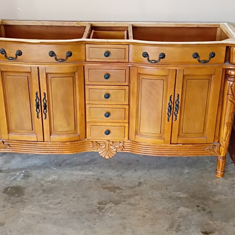 Brown Wood Freestanding Sideboard, 4 Doors 6 Drawers Raised Panel Traditional