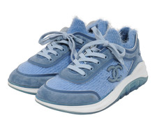 Chanel CC Logo Sport Sprint Low Top Sneakers Size 38 US 8 Blue Cashmere