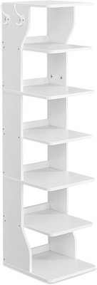 VASAGLE 7-Tier Vertical Shoe Rack, Narrow Shoe Storage Organizer with Hooks,