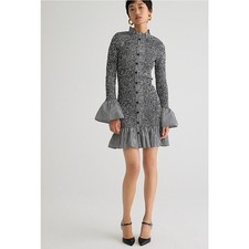 J Crew Black White Smocked Gingham Mini dress Ruffle Sleeves Small NEW