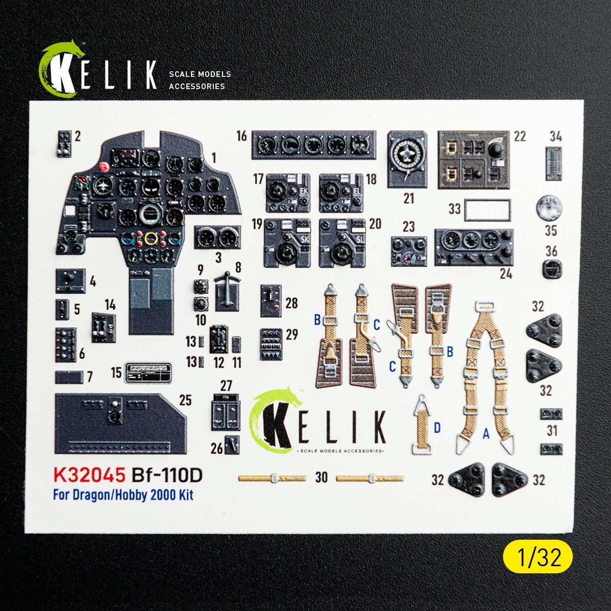 Cockpit 3D Decals Bf-110D for Dragon/Hobby 2000 kit Scale 1:32 K32045 KeliK
