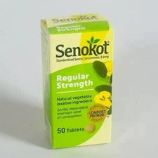 Senokot Regular Strength Natural Laxative Tabs 50 ct EXP 7/2027 box cut