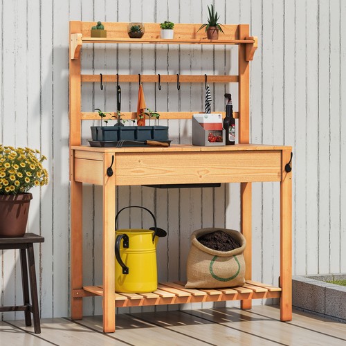 Potting Table Solid Wood Work Potting Bench Outdoor Garden Workstation ...