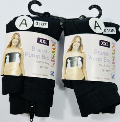 Breast Pump Hands-Free Bra Size  XXL Black Nursing TWO BRAS Zip Front Brand New.