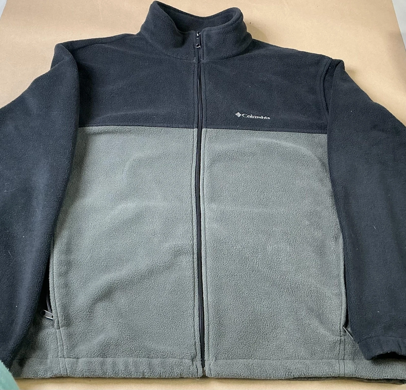 Columbia Fleece Jacket Mens 2XL Black Gray Full Zip Colorblock Pockets Warm