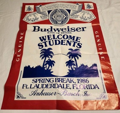 Vintage 1986 Budweiser Ft Lauderdale Spring Break Poster 24 in x 18 in.