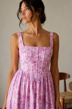 Lulus Colwyn Bustier Midi Dress Sz XS Pink Purple Floral Jacquard Coquette Boho