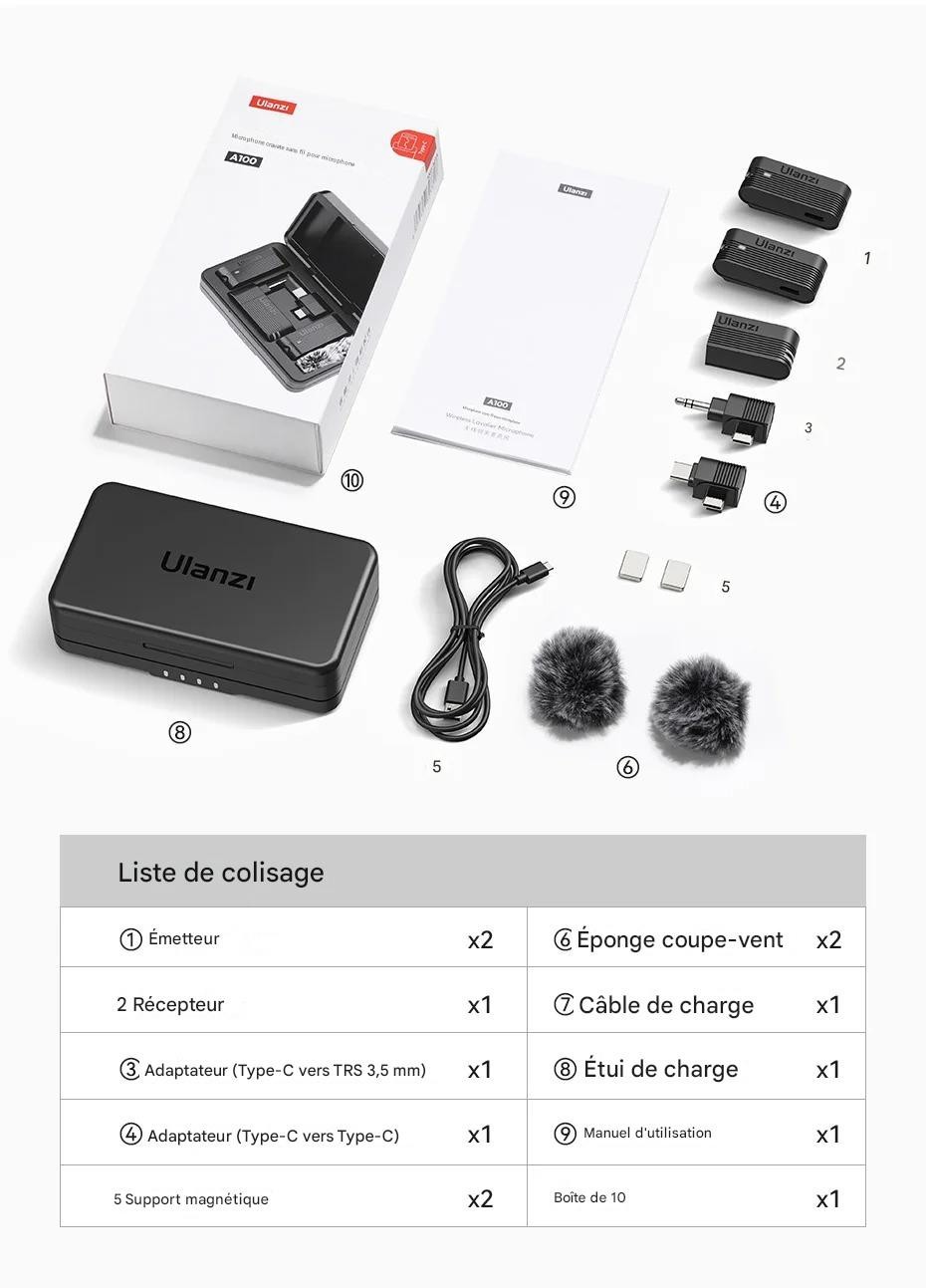 Micro sans fil Lavalier iPhone 15 Pro réduction de bruit