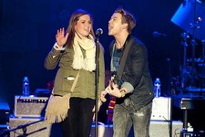 Hunter Hayes a fan from the audience perform outside Bridgestone A- Old Photo