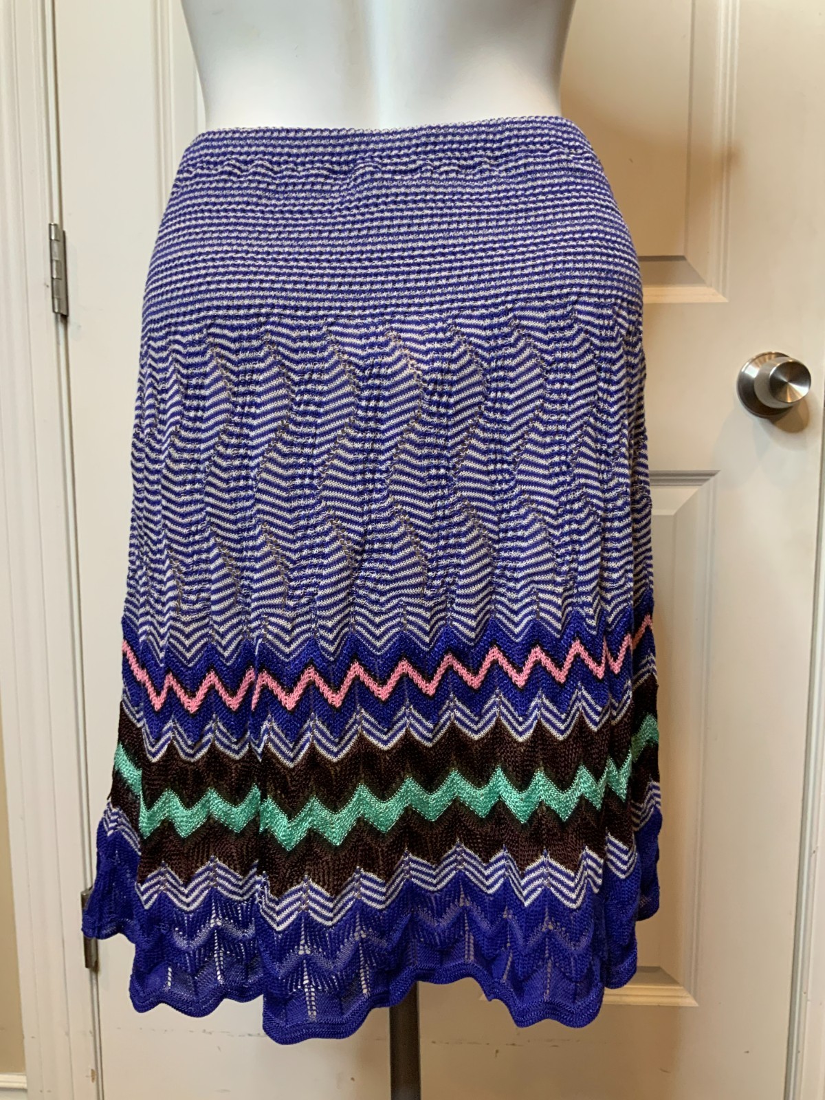 Missoni Blue Multicolor Zig-Zag Patterned A-Line … - image 5