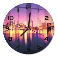 Runde Wanduhr Als Glasuhr Aus Glas Manhattan New York Schwarze Zeiger Fi30 Cm