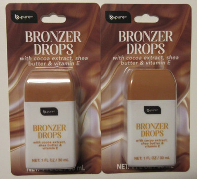 2 x b-Pure Bronzer Bronzing Drops Cocoa Extract Shea Butter Vitamin E 1 oz each