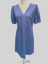 Tommy Hilfiger Blue Bouquet Floral Dress Womens Sz 8, Banded Puff Sleeves, V-nec