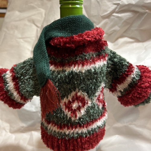 Maglione natalizio brutto vino bottiglia alcol maglia maglione copri sciarpa guanti - Foto 8 di 11