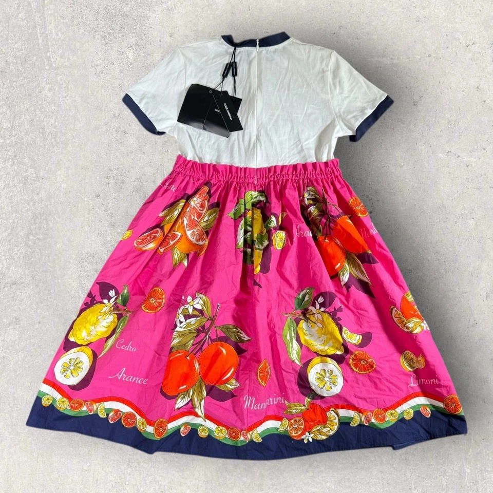 Dolce & Gabbana Rosa Estampado de Cítricos Niñas Camiseta Vestido Niñas Talla 9/10 Nuevo con Etiquetas Foto 2 de 4