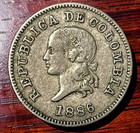 1886 Colombia Five 5 Centavos Coin KM# 183 Lot D4-9 Within Wreath Large Top 5 — photo 3
