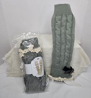 Icon Collection Gray Knit Ruffled Buckle Leg Warmers Set Of 2