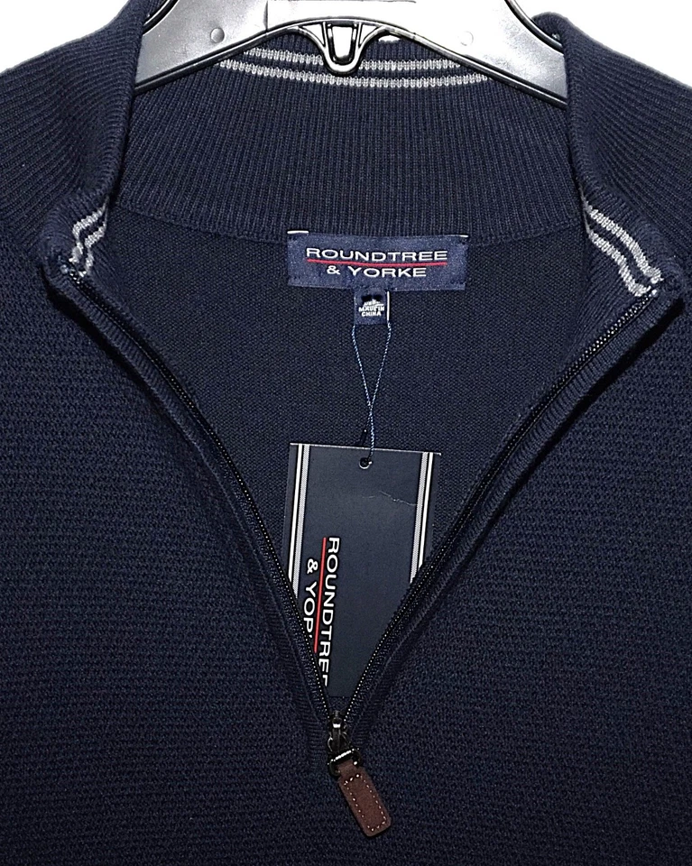 Mens Waffle-Knit 1/4 Zip Sweater Vest Tall XLT Dark Navy Blue by Roundtree Yorke - Image 3 of 4
