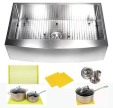 36 Inch Farmhouse Apron Front Stainless Steel Kitchen Sink Package 16 Gauge C...