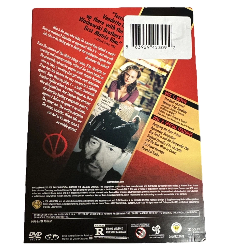 V for Vendetta: Two-Disc Special Edition (DVD 2005) NEW SEALED Dystopian Society - Image 2 of 3