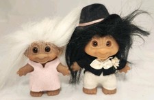 2 Vintage 1960s 70's DAM Troll Doll White Long Hair Amber Eyes 3" Black W Tophat