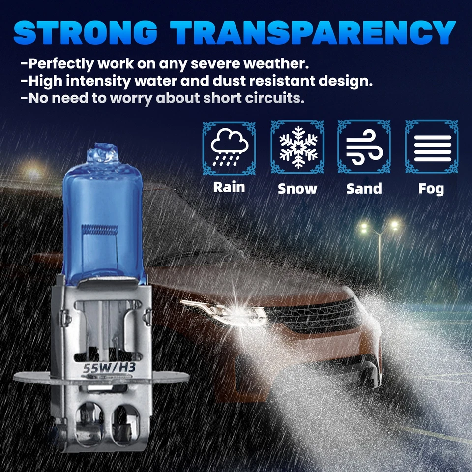 For Chevrolet S10 Blazer 1991-94 H3 Halogen Headlight Bulbs Kit Fog Beam Bright - Image 3 of 4