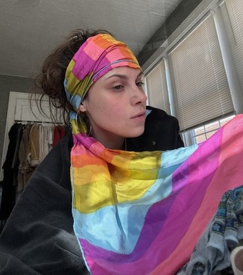 BEAUTIFUL mid century Vintage Echo Rainbow Stripe Scarf 100% Silk Long