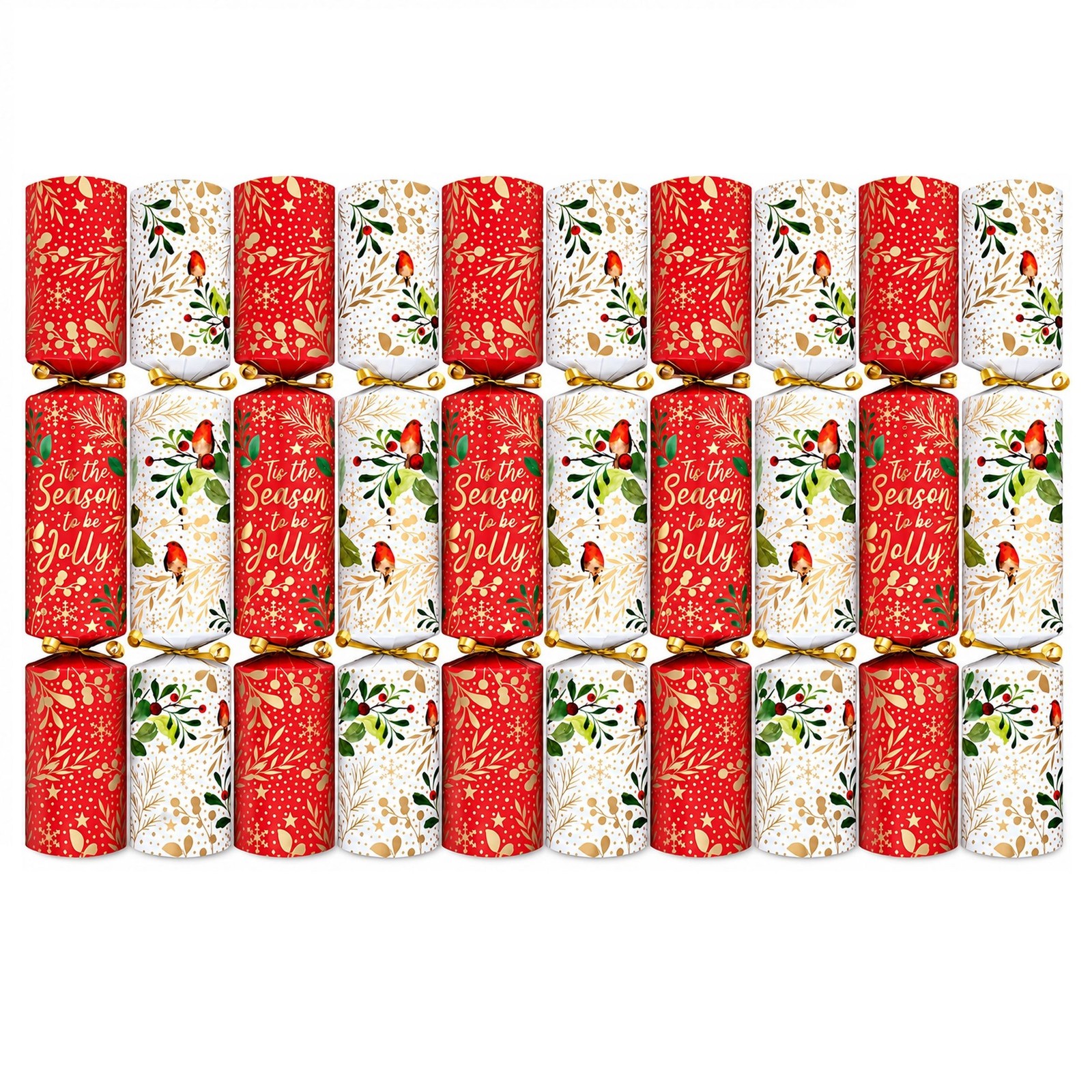 10 Christmas Crackers Traditional Dinner Party Cracker Red White Robin 14 Inch