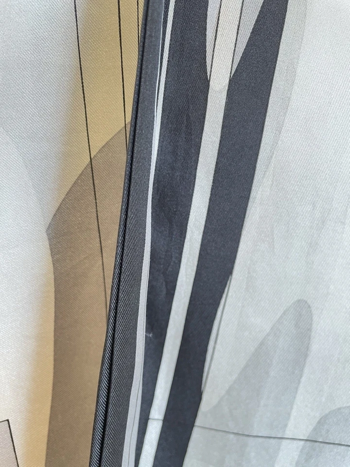 Y1#DKNY Donna Karan New York Silk Scarf Abstract Geometric Print Black Gray - image 3 of 4