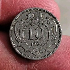 Antique 1893 Austria 10 Heller Coin Double Headed Eagle Empire Nice Details!
