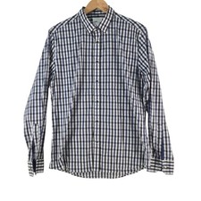 Yd. Shirt Mens Size M Blue Check Slim Fit Cotton Button Up Long Sleeve 130821