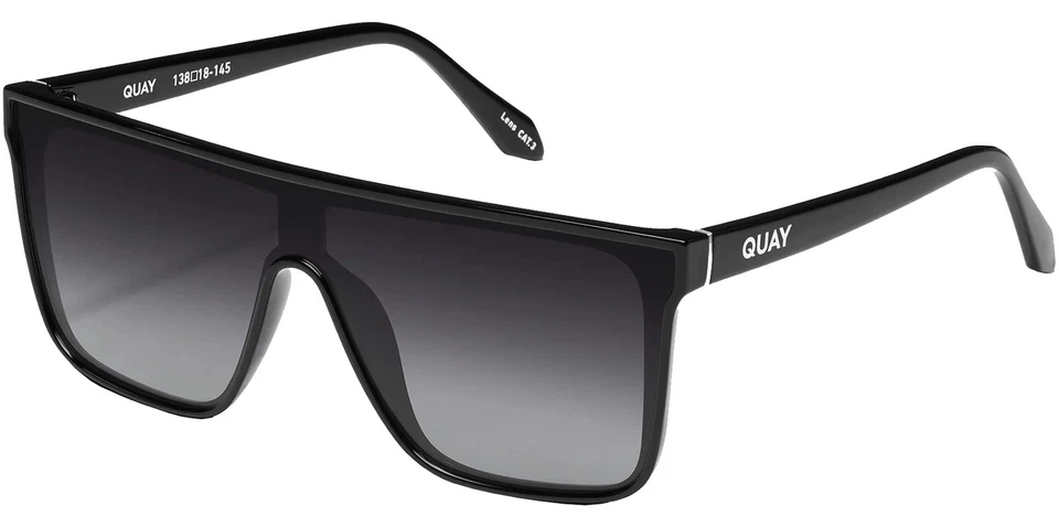 Quay Nightfall Black Flat Top Shield Sunglasses w/Gradient Lens QU-000633-BLKSMK