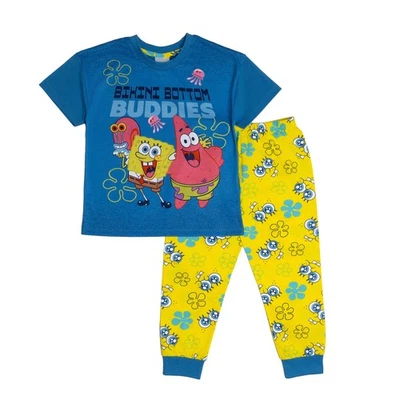 NICKELODEON Spongebob Squarepants Boys Pyjamas Bikini Bottom Buddies Trouser Pjs Nightwear
