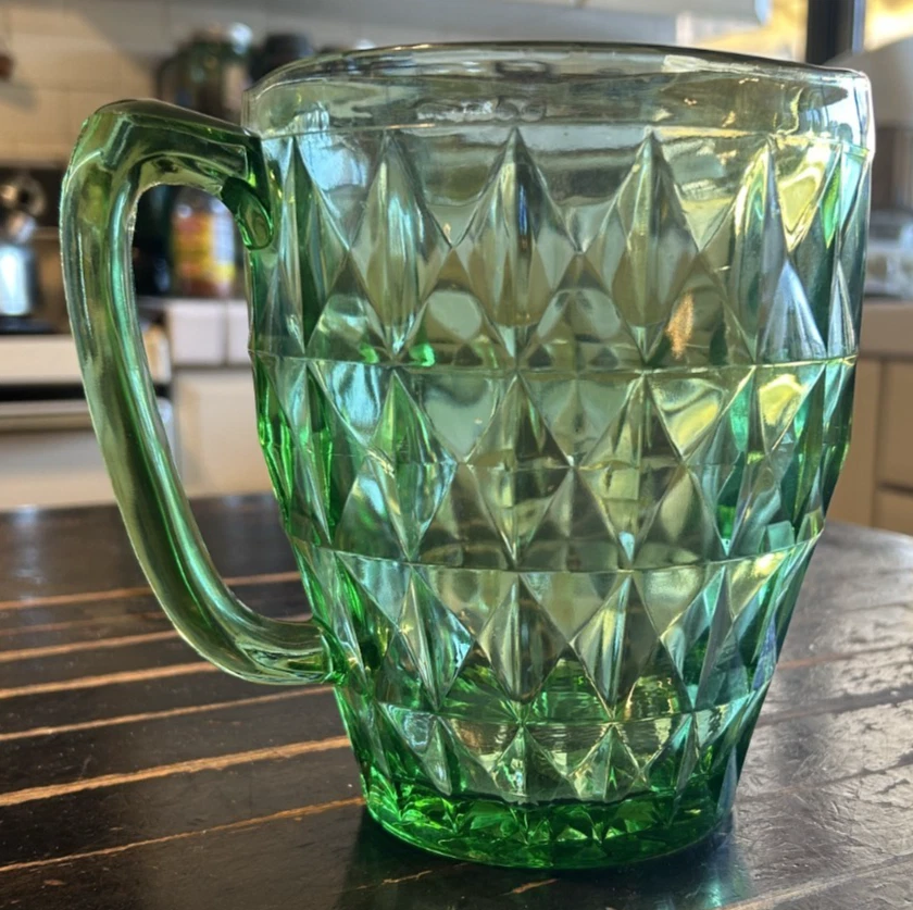 Jeannette Windsor Green Uranium Glass 6 3/4" 52 oz PITCHER - Image 3 of 4