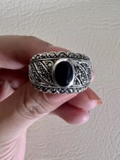 Black Onyx  Marcasite 925 Sterling Silver Ring 8g Sz 7.25