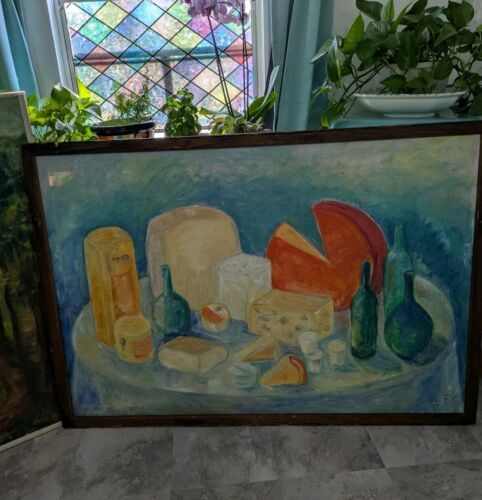 Large Vintage Antique 33 X 49 Original Still Life Oil Painting On Canvas
