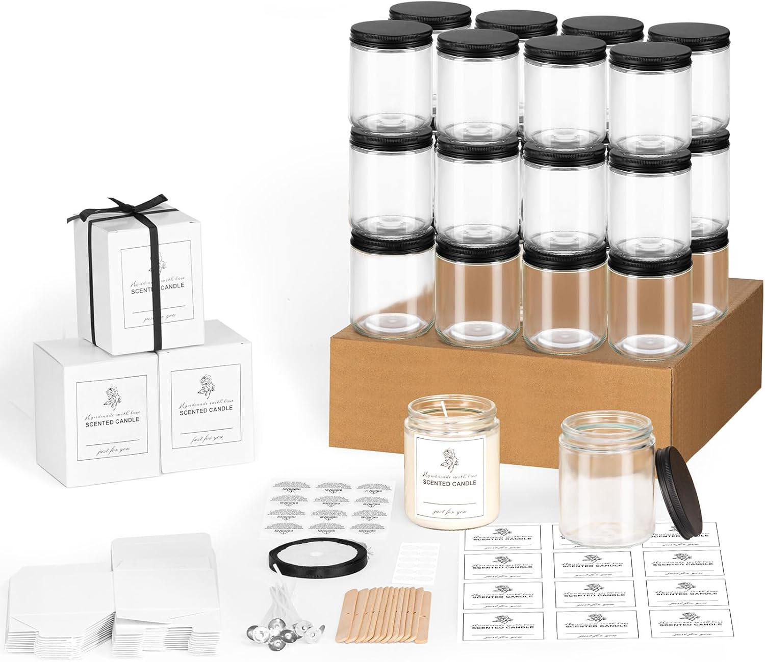 12Pack 8OZ Thick Glass Candle Jars with Metal Lids,Christmas Candle Jars with