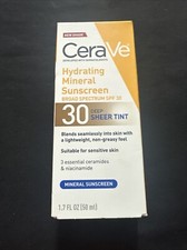 CeraVe Hydrating Mineral Sunscreen 30 Deep Sheer Tint 1.7 fl oz New Exp.9/26