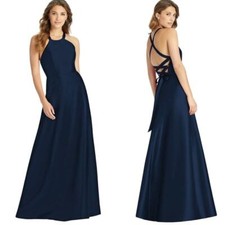 Alfred Sung Women's D763 Halter Lace-Up A-Line Maxi Gown Dress