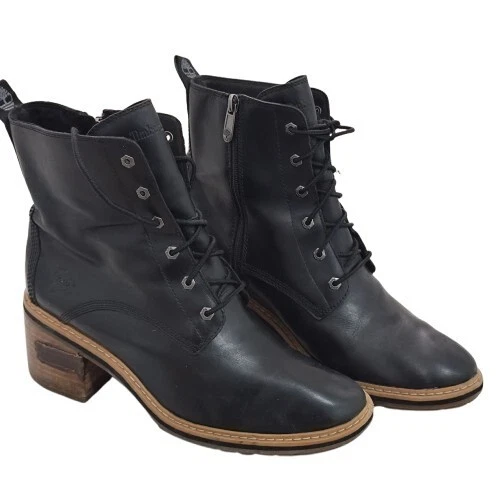 Stivali Timberland donna taglia 9 5 Siena pelle nera stringati e zip impermeabili