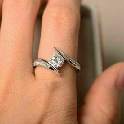 New 0.68Ct White Round Cut Moissanite Tension Birthday 925 Sterling Silver Ring