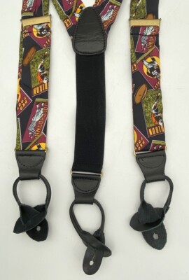 Mens Braces Suspenders Silk Football Theme Straps Brass  Button Tabs Addiction