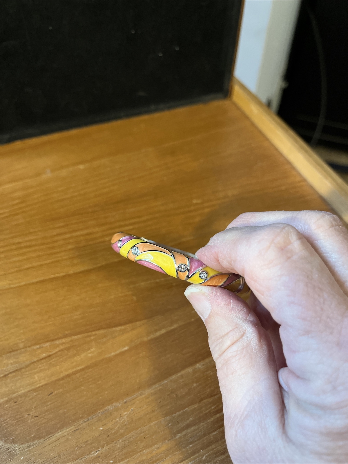 Multicolor Enamel Rhinestone Bangle Bracelet silv… - image 4