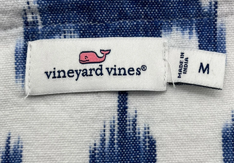Top cuadrado azul y blanco Vineyard Vines (talla M) mezcla de algodón estampado Ikat cuello barco Foto 4 de 4
