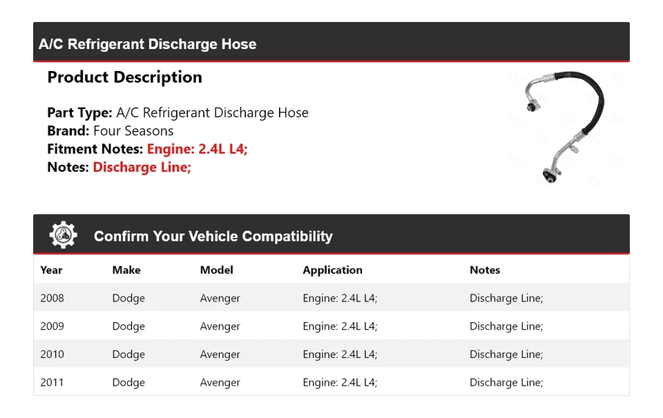 Manguera de descarga de refrigerante aire acondicionado 2,4 L L4 2008-2011 Dodge Avenger 4 estaciones Foto 2 de 4