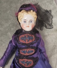 Rare Antique 19" German Glazed China Head Doll ABG  Costume obscures any brand