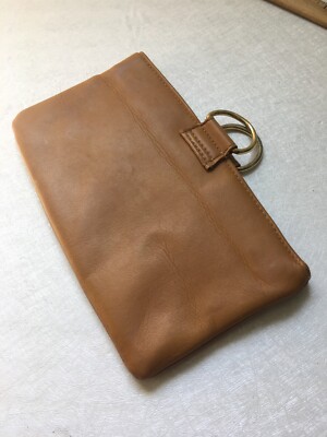 VTG Brown Leather Rectangle Minimalist Clutch Structured Frame Closure w/ Rings