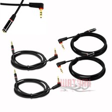2PCS 3.5MM AUX M/M RIGHT-ANGLE M/F EXTENSION CABLES CORD BLACK GALAXY NOTE NEXUS