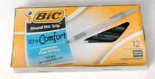 Bic Round Stic Grip Xtra Comfort Ballpoint Pen Black Ink 1.2mm Medium Dozen
